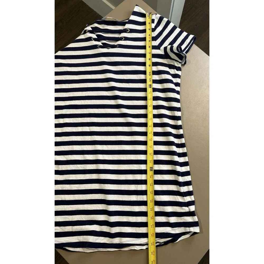 MICHAEL KORS Nautical Women’s 1X Blue & White Striped Dress Short Sleeve V Neck